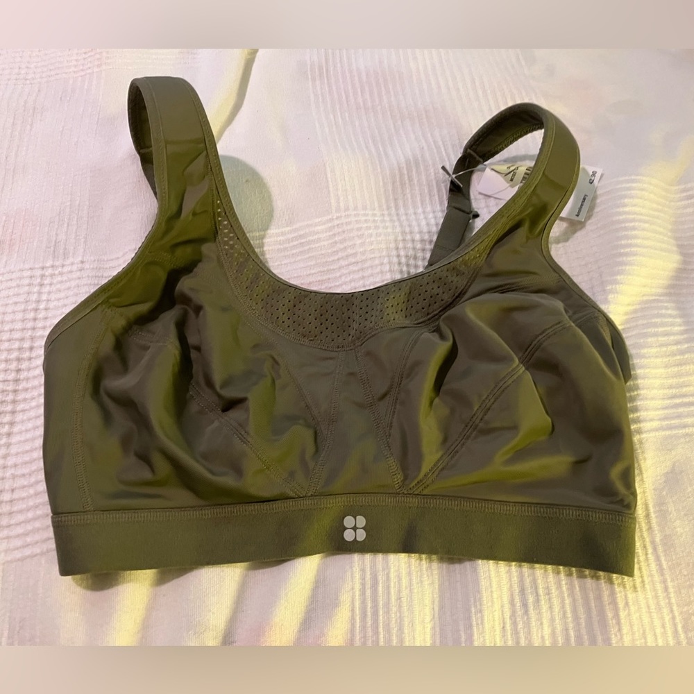NWT green Sweaty Betty sports bra, 34DD